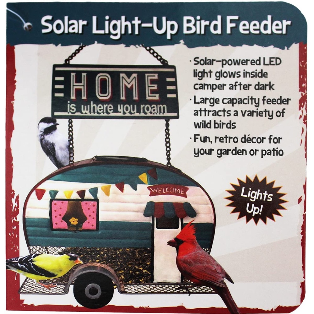 Home Craft Expressions Solar Light Up Camper Bird Feeder Retro RV Garden Decor